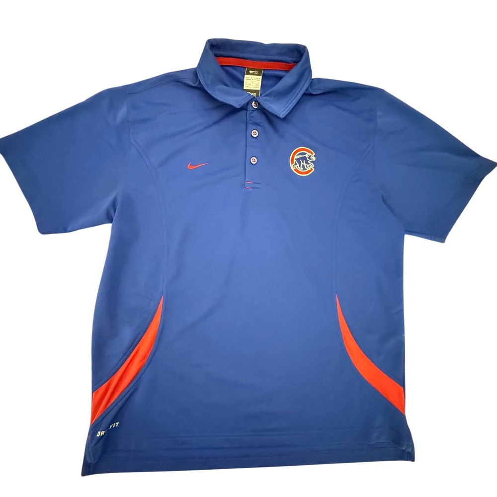 Nike Chicago Cubs MLB Dri Fit Polo Shirt Mens Blue Red Large